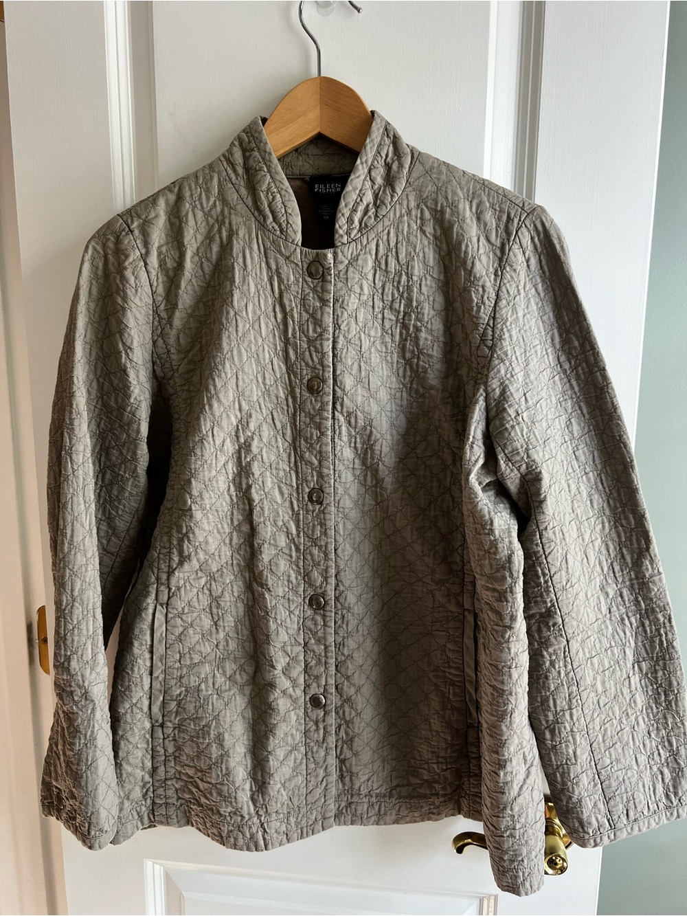 Eileen Fisher Textured Quilted Jacket Taupe Snap Front MP